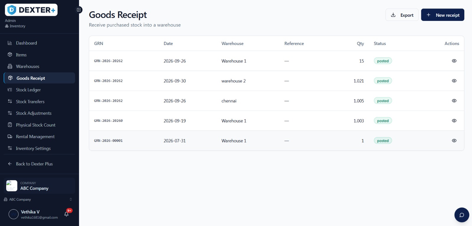 Goods Receipt UI